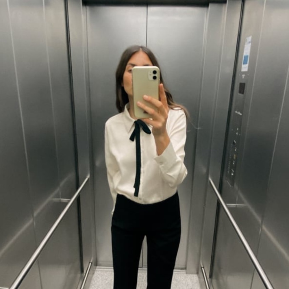 Zara Satin Effect Tie Collar Shirt XS